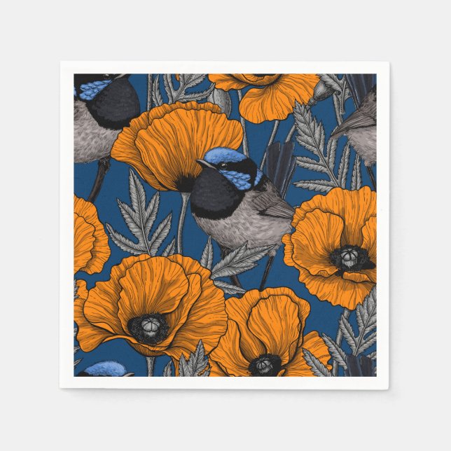 Serviette En Papier Fleurs de fleurs et fleurs de pavot orange (Devant)
