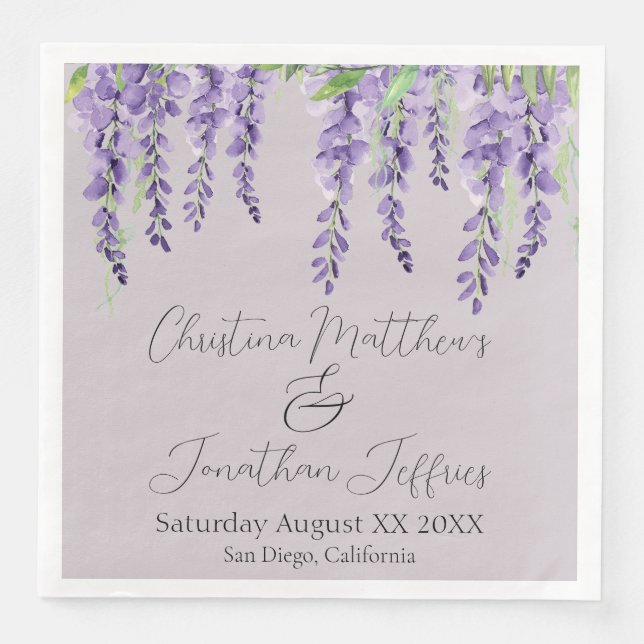 Serviette En Papier Fleurs de glycine violette sur Lavender Elegant (Devant)