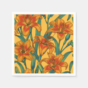 Serviette En Papier Fleurs de jour tawny, bleu et jaune