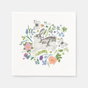 Serviette En Papier Fleurs de lapin et de printemps