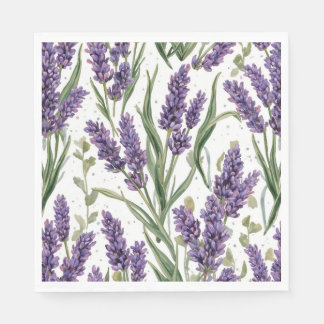 Serviette En Papier Fleurs de lavande violette aquarelle botanique