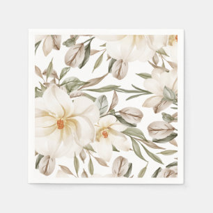 Serviette En Papier Fleurs de magnolia blanche pour une douche de mari