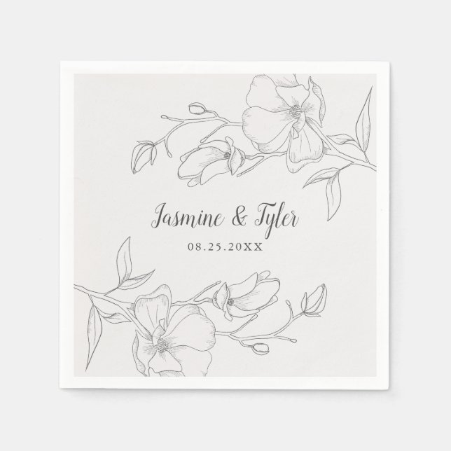 Serviette En Papier Fleurs de Magnolia rustique Mariage d'été (Devant)