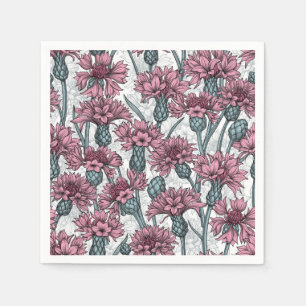 Serviette En Papier Fleurs de maïs roses, fleurs sauvages sur blanc