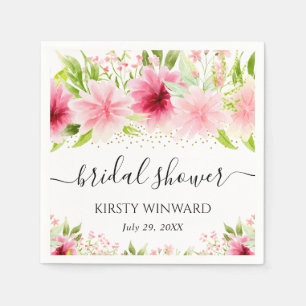 Serviette En Papier Fleurs de mariage estivales roses à l'aquarelle