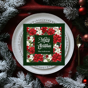 Serviette En Papier Fleurs de Noël serviettes Chic Rouge Vert Accent