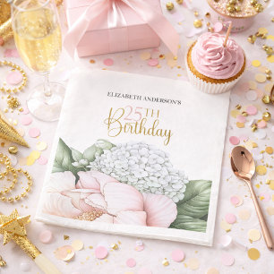 Serviette En Papier Fleurs de Paon Rose Fard Anniversaire 25 Ans