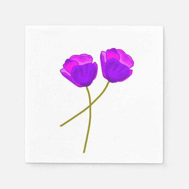 Serviette En Papier Fleurs de pavot pourpres (Devant)