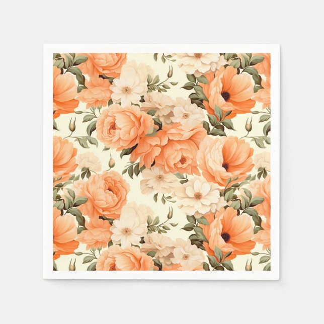 Serviette En Papier Fleurs de pêche beige délicates (Devant)