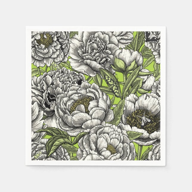 Serviette En Papier Fleurs de pivoines blanches et moisissures (Devant)