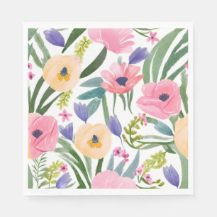 Serviette En Papier Fleurs de printemps   Aquarelle florale pastel