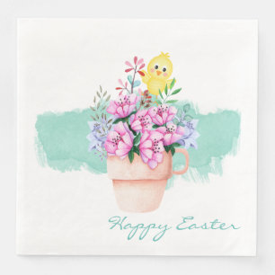 Serviette En Papier Fleurs de printemps avec poussins de Pâques