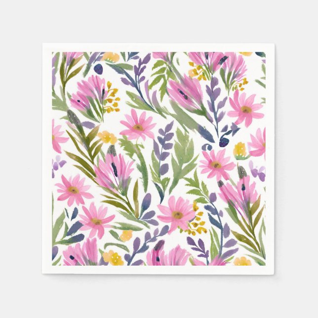 Serviette En Papier Fleurs de printemps | Jolie aquarelle florale Past (Devant)