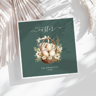 Serviette En Papier Fleurs de printemps Oeufs Sage Vert Joyeux Pâques