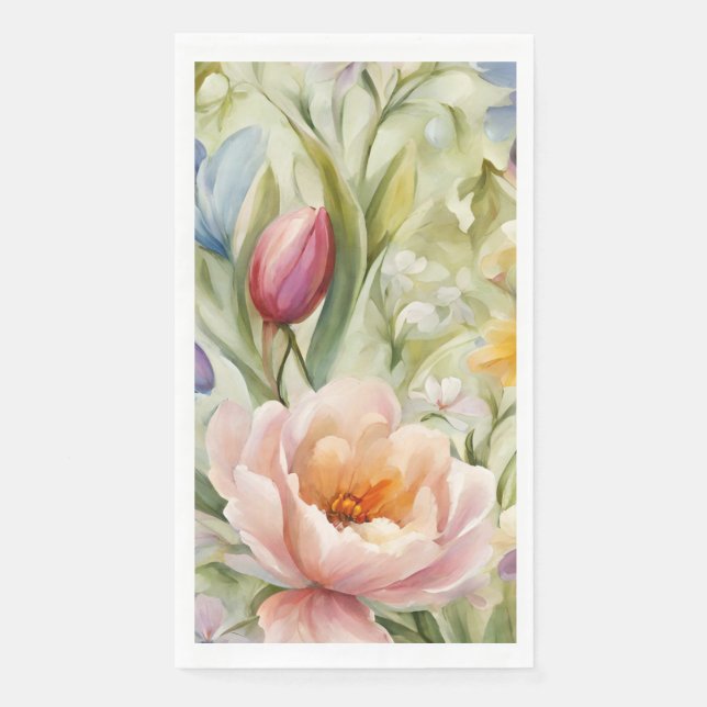Serviette En Papier Fleurs De Printemps Sophistiquées. Peinture (Devant)