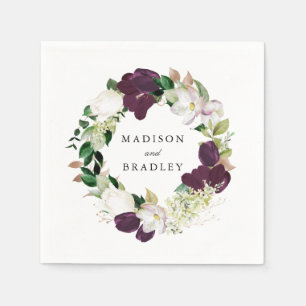 Serviette En Papier Fleurs de Prunier Foncé Mariage Personnalisé