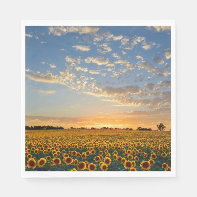 Serviette En Papier Fleurs de soleil au coucher du soleil (Devant)