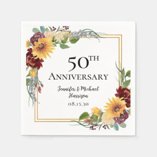 Serviette En Papier Fleurs de soleil du 50e anniversaire