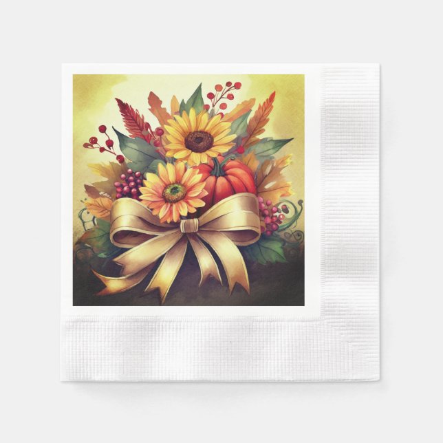 Serviette En Papier Fleurs de soleil et serviettes Citrouilles, papier (Devant)