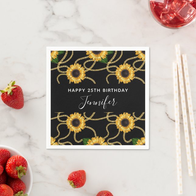 Serviette En Papier Fleurs de soleil Jaunes Classé Motif élégant Anniv (En situation)