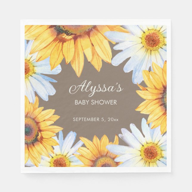 Serviette En Papier Fleurs de soleil rustiques Marguerites blanches Ba (Devant)