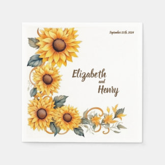 Serviette En Papier Fleurs de soleil rustiques : serviettes Mariages p