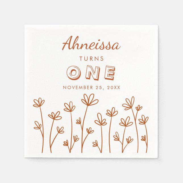Serviette En Papier Fleurs de terre cuite chic moderne Premier anniver (Devant)