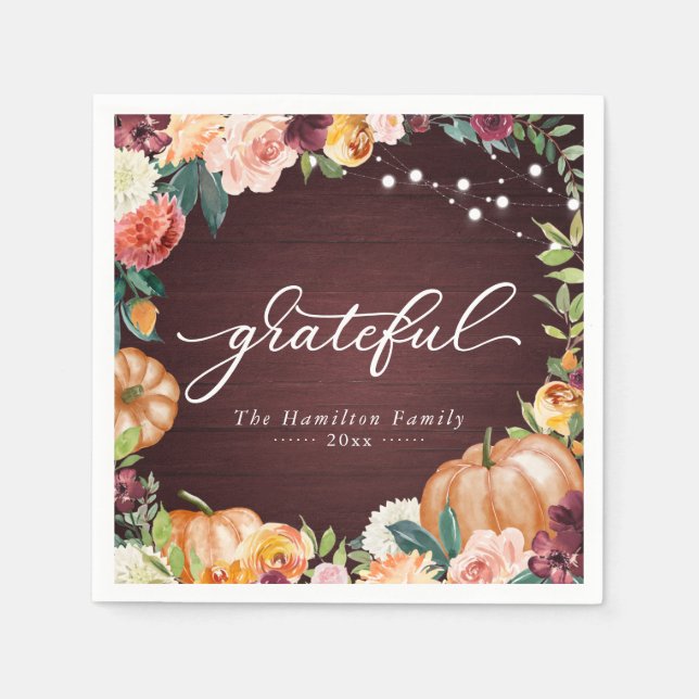 Serviette En Papier Fleurs de Thanksgiving automnales rustiques reconn (Devant)