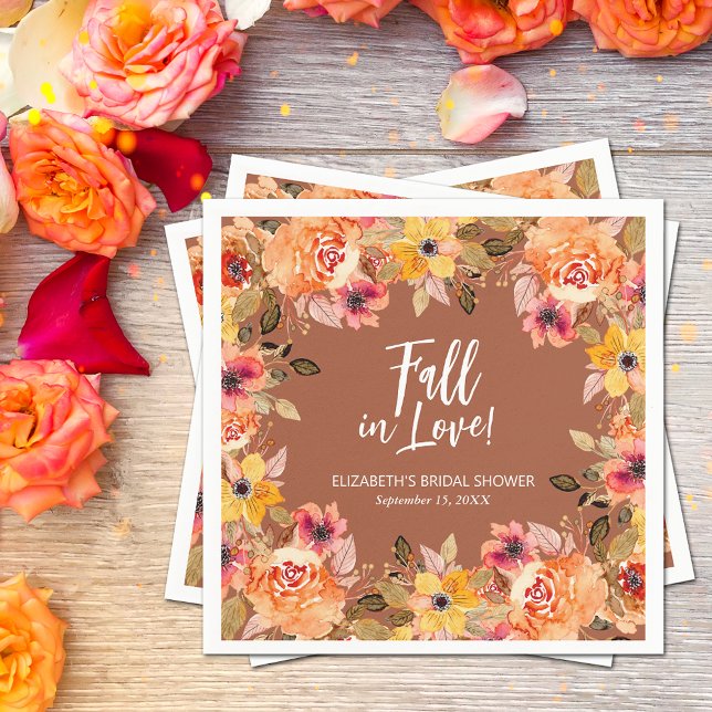 Serviette En Papier Fleurs de Tomber en Amour Terrasse Bridal Shower (Fall in Love Floral Terracotta Wedding Bridal Shower Napkins)