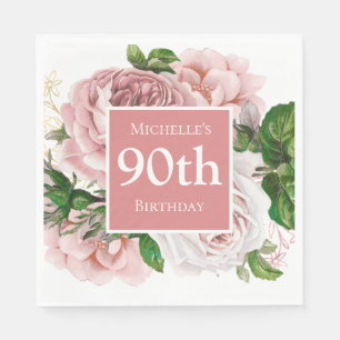 Serviette En Papier Fleurs de verdure rose pastel vintage pour 90e ann