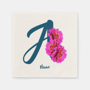 Serviette En Papier Fleurs de Zinnia Monogramme Initiale A Personnalis