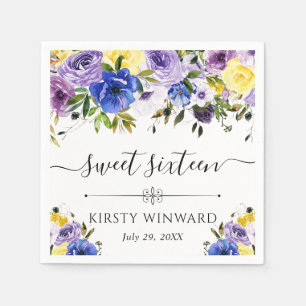 Serviette En Papier Fleurs d'été violettes et crème Sweet Sixteen