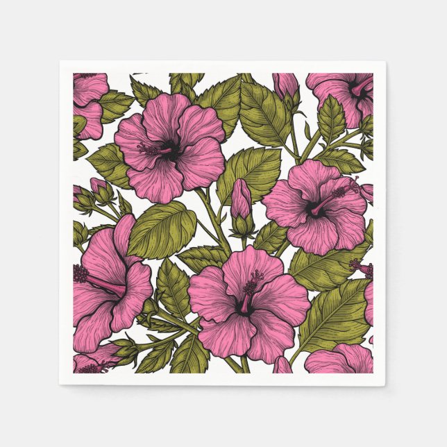 Serviette En Papier Fleurs d'hibiscus roses (Devant)