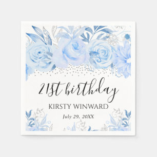 Serviette En Papier Fleurs d'hiver bébé bleu aquarelle Anniversaire