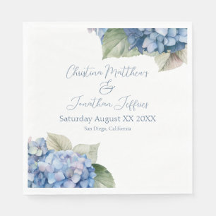 Serviette En Papier Fleurs d'hortensia à l'aquarelle bleu romantique