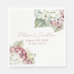 Serviette En Papier Fleurs d'hortensia à l'aquarelle rose et blanc