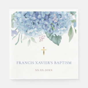 Serviette En Papier fleurs d'hortensia bleues Baptême