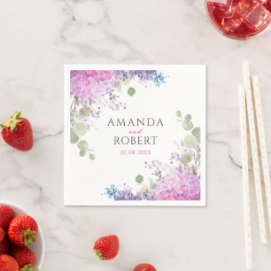 Serviette En Papier Fleurs d'hortensia rose aquarelle mariage élégant