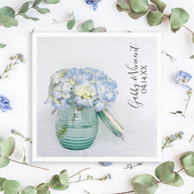 Serviette En Papier Fleurs d'Hydrangée Bleue dans Jar Vase Mariage (Créateur téléchargé)