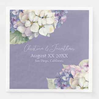 Serviette En Papier Fleurs d'hydrangée violette et blanche sur lavande