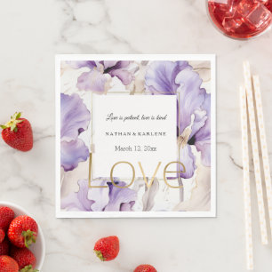 Serviette En Papier Fleurs d'Iris Crème Violettes Lilas Mariage Amour 