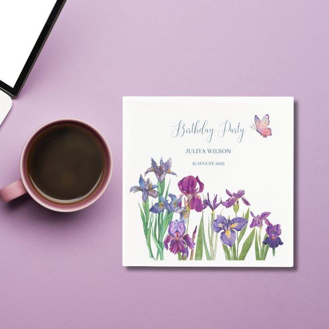 Serviette En Papier Fleurs d'Iris fête d'anniversaire (Créateur téléchargé)