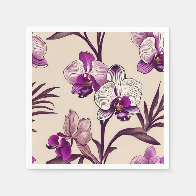 Serviette En Papier Fleurs d'orchidées violettes (Devant)
