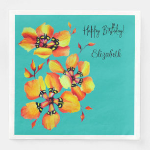 Serviette En Papier Fleurs élégantes peintes à la main dans des couleu