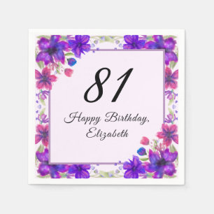 Serviette En Papier Fleurs Élégantes Violettes 81e Anniversaire
