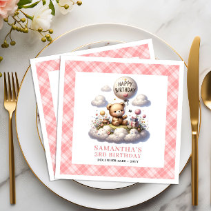 Serviette En Papier Fleurs en ballon ourson charmant fille fête