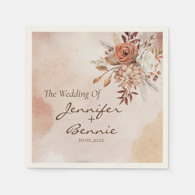 Serviette En Papier Fleurs en terre cuite Bohème rustique bohème (Devant)