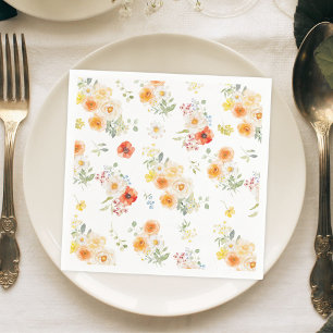 Serviette En Papier Fleurs ensoleillées aquarelle motif floral