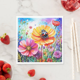 Serviette En Papier Fleurs et coccinelles