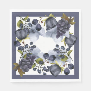 Serviette En Papier Fleurs et fruits bleus dans le cadre